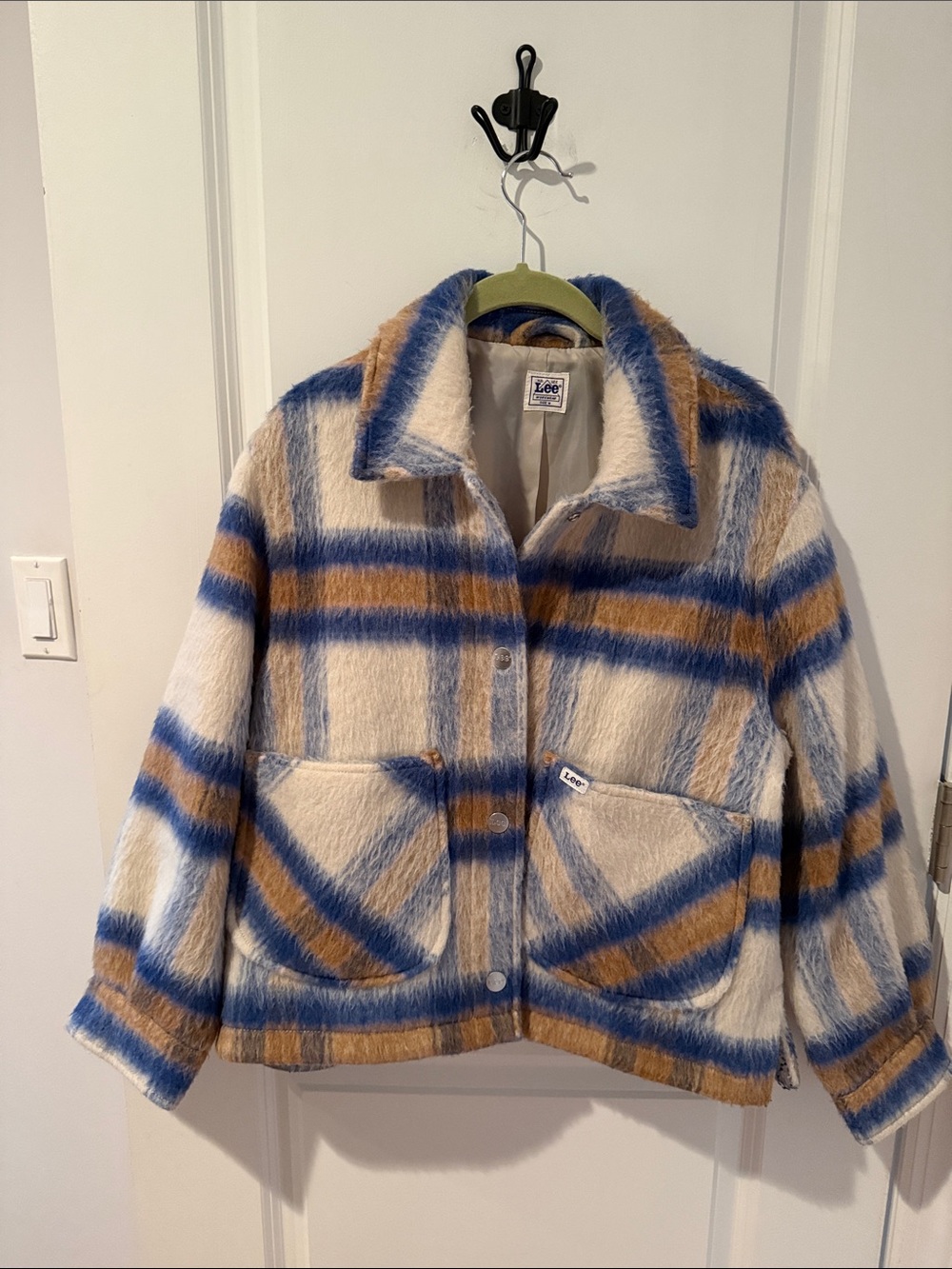 Lee Teddy Plaid Jacket in Cream, Blue & Brown